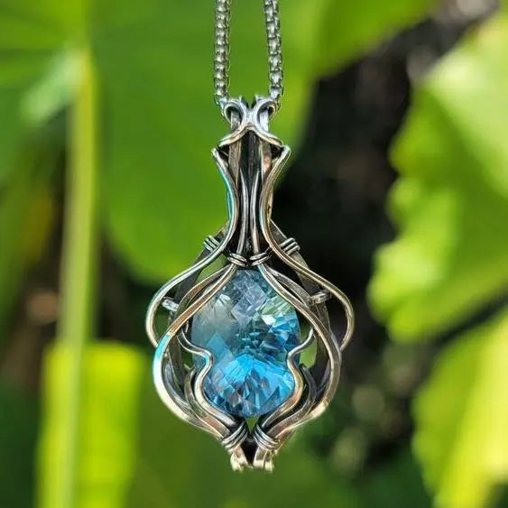 שרשרת וינטג' כחולה מכסף