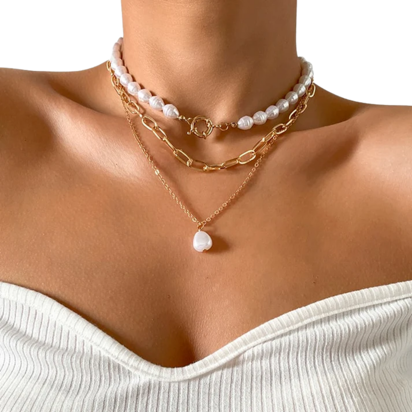 שרשרת פנינים וינטג' בעיצוב רב-שכבתי