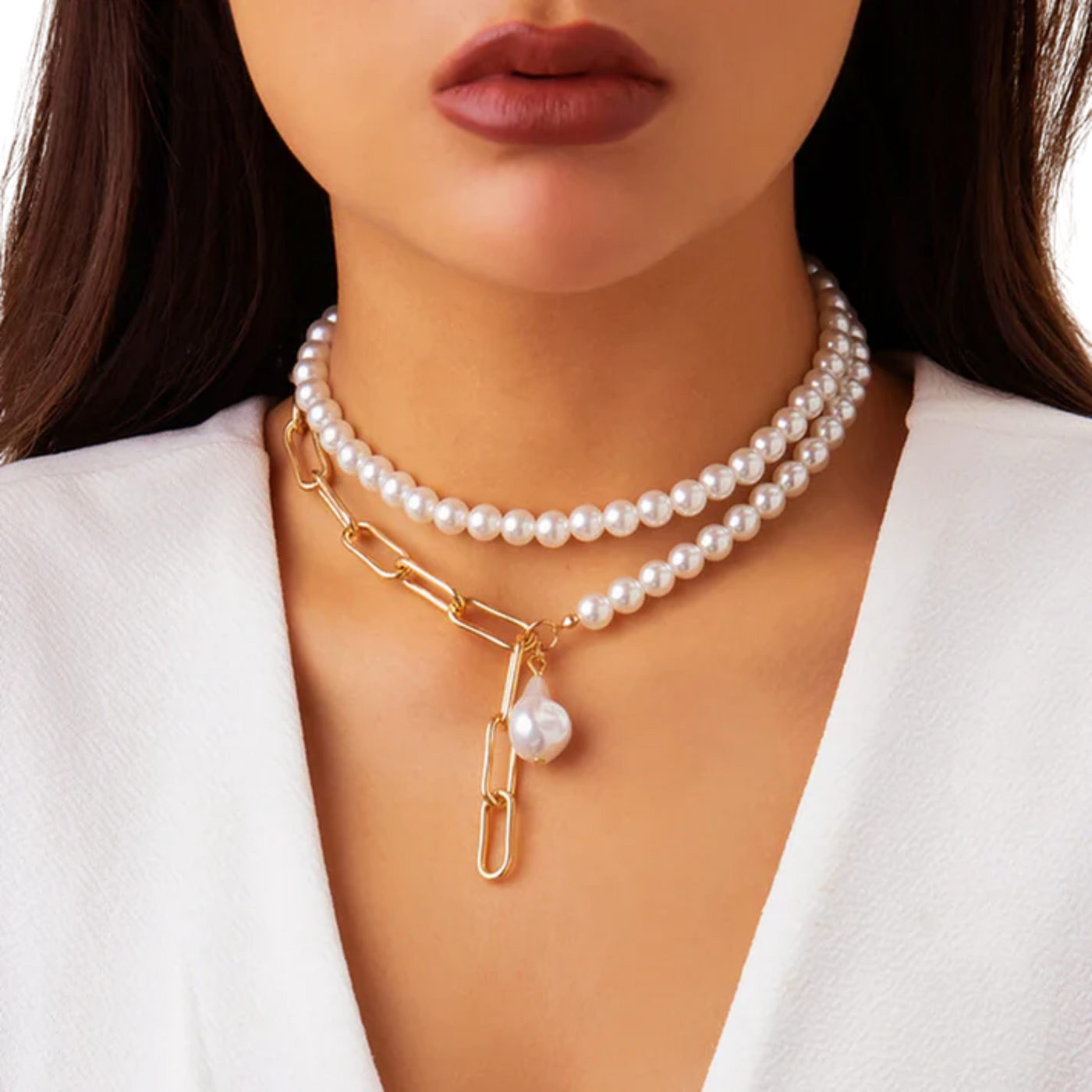 שרשרת פנינים וינטג' בעיצוב רב-שכבתי