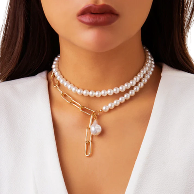 שרשרת פנינים וינטג' בעיצוב רב-שכבתי