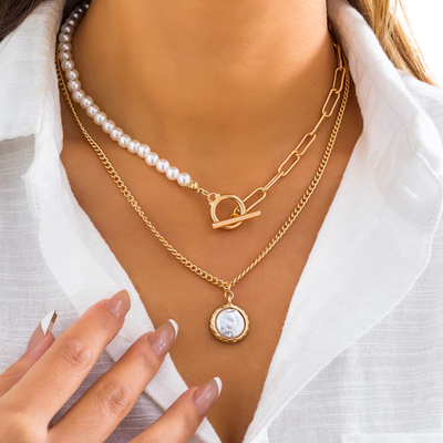 שרשרת פנינים וינטג' בעיצוב רב-שכבתי