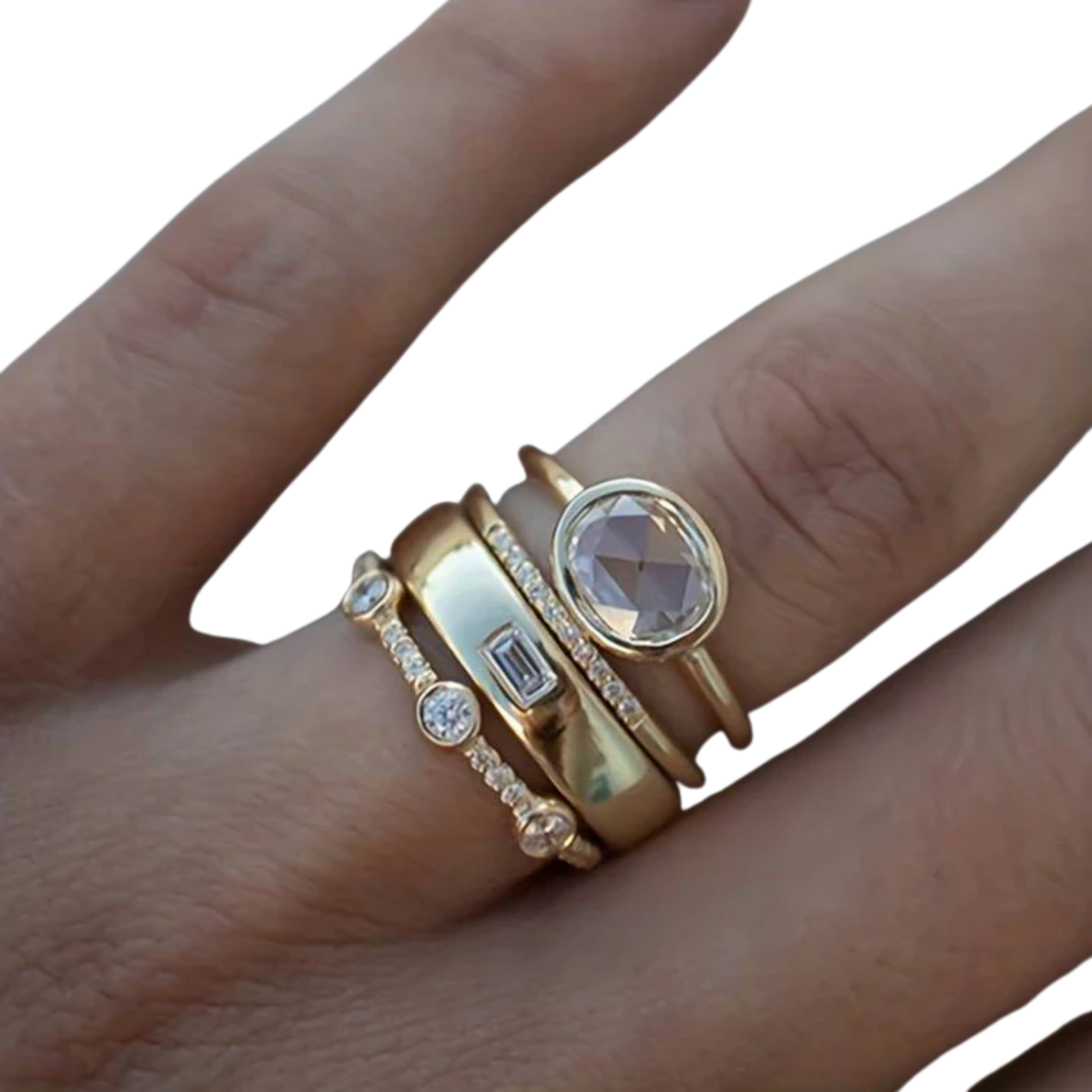 סט טבעות וינטג' זהב וזירקוניה