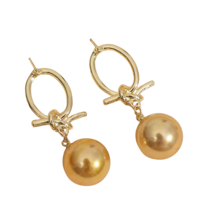 עגילי חישוק פנינה מוזהבים