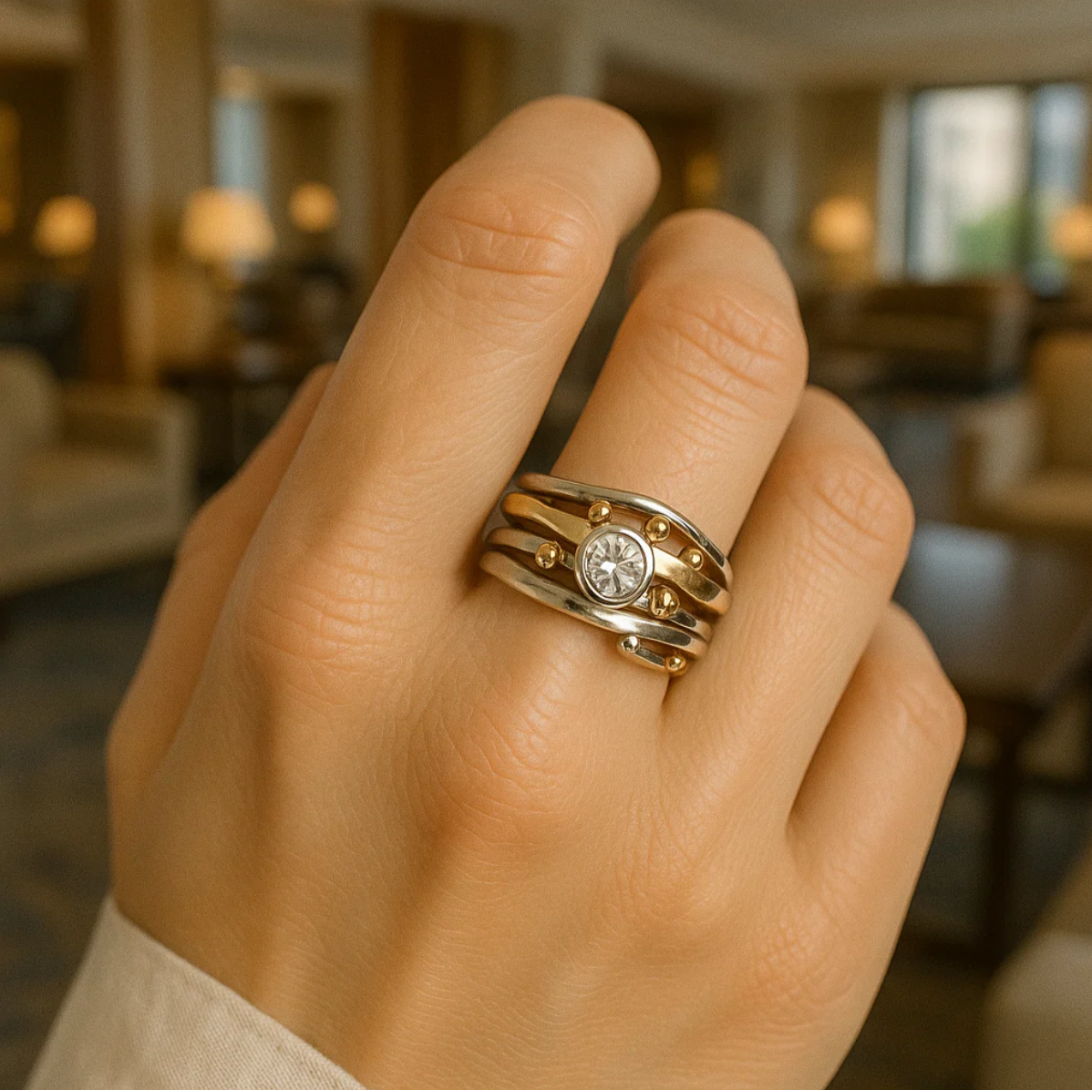 טבעת זירקוניה משובצת זהב וינטג' - Royal