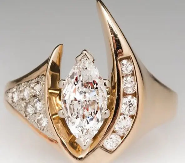 טבעת זירקוניה וינטג' לא סדירה מזהב וכסף