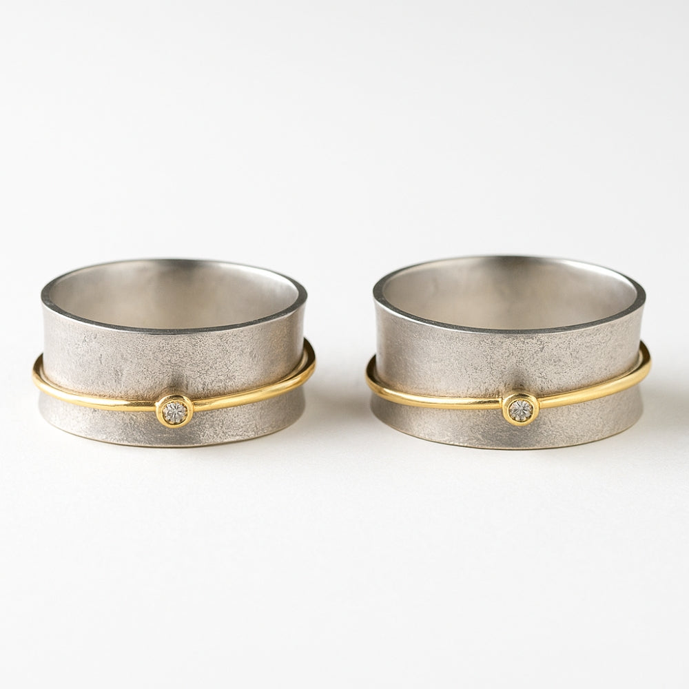 טבעת כסף זירקוניה וינטג' גולדן ליין