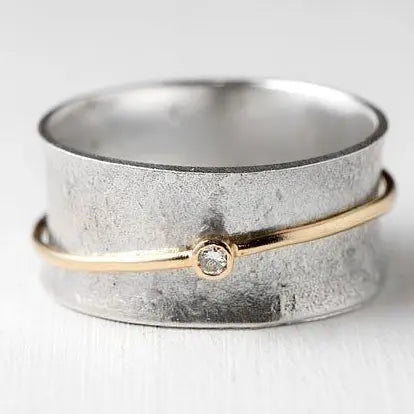 טבעת כסף זירקוניה וינטג' גולדן ליין